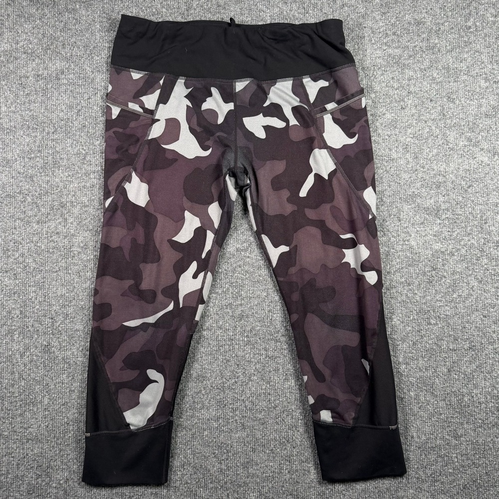 Athleta Be Free Knicker Women L Purple Camo Mesh Pocket Running Leggings 347929